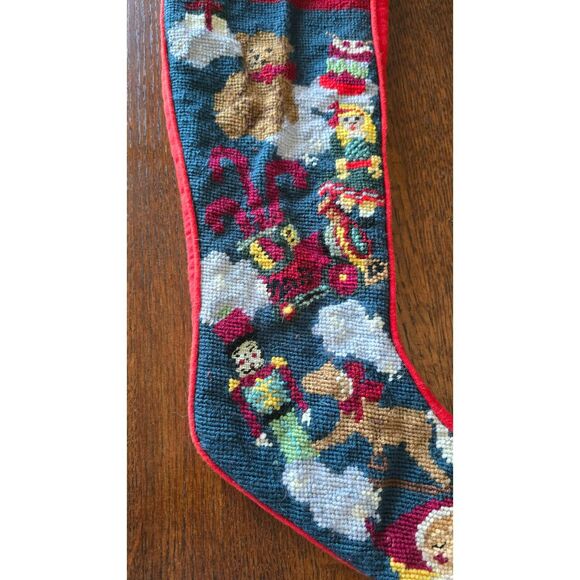 Vintage Wool Sferra Needlepoint Christmas Stocking 20" - Picture 2 of 3